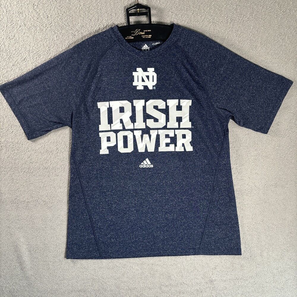 Adidas Climalite Shirt Size Small‎ Heather Gray Blue Notre Dame Irish Power